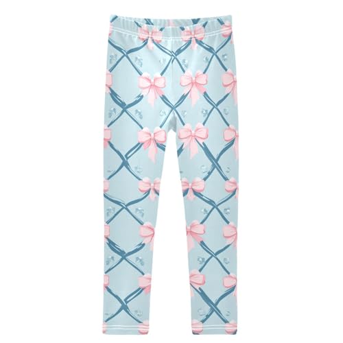 Boccsty Bows Ribbon Retro Blue Sparkle Girls Leggings Kids Yoga Pants Dance Active Tights 4T