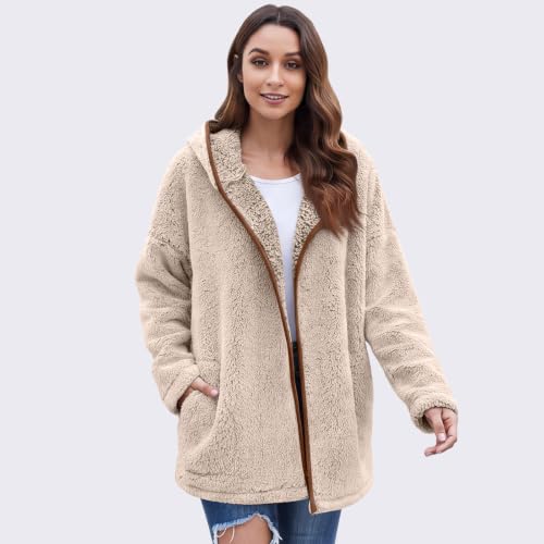 Long Sweaters for Women Fleece Lined Slouchy Vacation Layered Sherpa Jacket - image 6