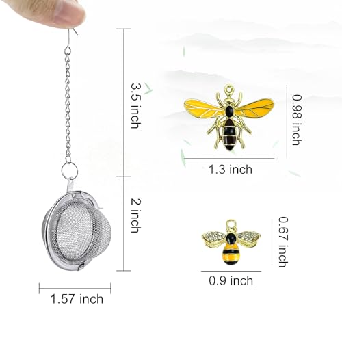 Stainless Steel Mesh Tea Infuser, 2.1 inch Tea Ball with Honey Bee Pendant Tea Strainer Tea Diffuser Tea Steeper for Filtering Tea,Tea Infusers for Loose Tea (Bee, 2PC)