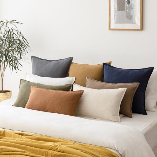 Foindtower Pack of 2, Decorative Linen Soild Throw Pillow Covers Soft Accent Lumbar Cushion Case Boho Farmhouse Pillowcase for Chair Couch Sofa Bedroom Living Room Home Decor 12 x 20 Inch Grey