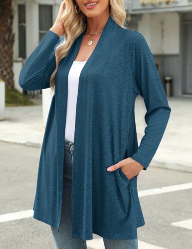 Image of JollieLovin Women's Plus Size Long Sleeve Lightweight Cardigans Open Front Casual Soft Drape Fall Dusters(2X,D-Indigo)