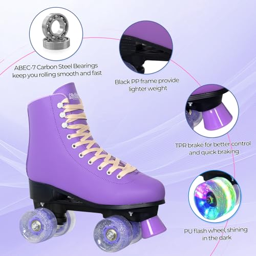 Image of Nattork Roller Skates for Women Outdoor Indoor Four-Flashing Wheel Fun Fashionable Roller Skates for Men Girls Boys Dark Purple(Women Size US 8)