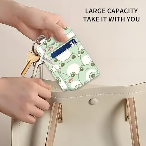 Cute Wallet Women, Funny RFID Credit Card Holder Slim Wallet, Front Pocket PU Leather Card Holder Travel for Men Women Green Frogs2
