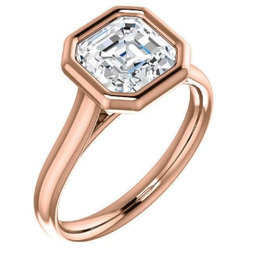 2-3CT Asscher Cut Moissanite Handmade Engagement Ring for Women Bezel-Set Anniversary Ring Gifts for Her, 925 Silver, 10K/14K/18K Solid Gold Sterling Silver Jewelery Diamond Solitaire 4-Prong Ring3