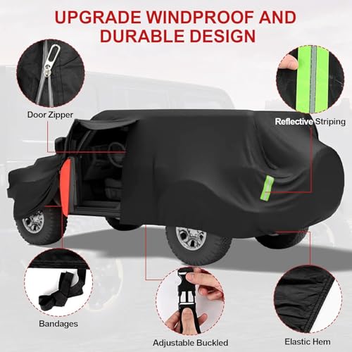 Image of Car Cover for Jeep Wrangler JK JL YJ TJ 4 Door,6 Layers Waterproof All Weather Car Covers for Automobiles,Outdoor Full Exterior Cover,Rain,Sun,Wind,UV Protection(Black)
