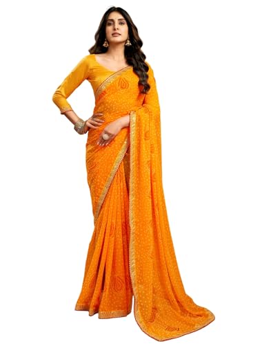 Image of SIRIL Women's Georgette Bandhani Printed Saree With Unstitched Blouse Piece