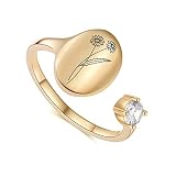 SLOONG Birth Month Flower Signet Ring