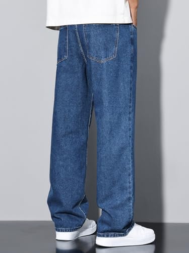 Floerns Men's Baggy Jeans Vintage Drawstring Waist Loose Fit Wide Leg Denim Pants3