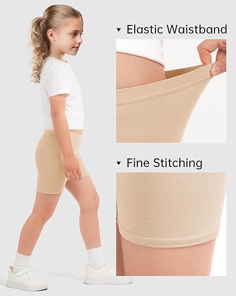 WKLOUYHE Girls' Cycling Shorts Kids Cotton Shorts Leggings for Girls Summer_Pack of 02,Black and Beige(15-16 Years) 1