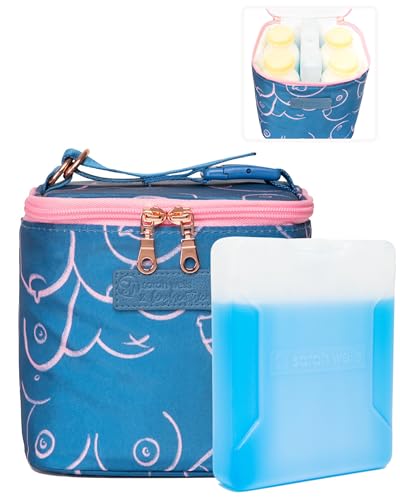 Image of Sarah Wells Cold Gold Breastmilk Cooler Bag with Safety Tested Ice Pack - Insulated Milk Storage for Work, Travel & Daycare - Fits Bottles & Pump Parts - Machine Washable (Blue Pattern)