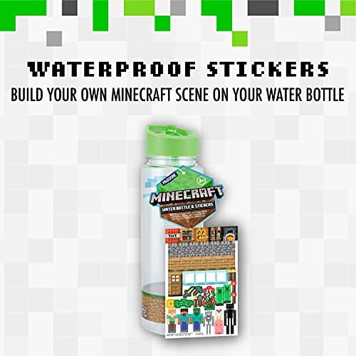 Paladone PP8508MCF Minecraft 21 fl oz Water Bottle and Stickers Set-Officially Licensed Merchandise, Plastic, Multicolored