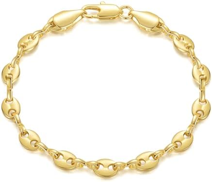14K Gold Thick Mariner Link Bracelet for Women and Men Elegant Go...