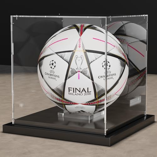 Xiomot Soccer Ball Display Case Clear Acrylic Display Case Box with Mirror Back and Black Metal...