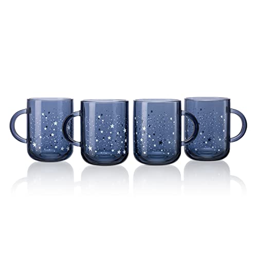 Image of Pasabahce Night Sky Mug from House of Pasabahce The Original Pasabahce from Turkey, Blue Printed Transparent Night Sky Mugs, 330 ml in Set of 4 Pcs, Perfect fit for Milk /Tea /Coffee.