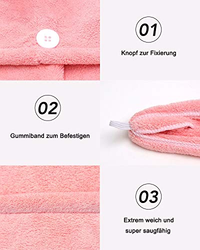 Lumimi Set van 2 haartulband, hoofdhanddoek van microvezel, extra absorberend, sneldrogend, pluizig, knoopsluiting, roze-grijs - Image 5
