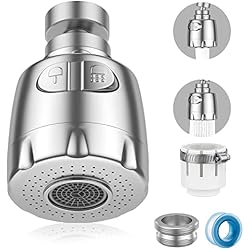 Filtro De Agua Para Fregadero De Cocina Vinabo Aireador para grifo, 360 °, giratorio, fregadero, de ahorro hídrico, con filtro regulador de cabezal y boquilla para cocina baño, 2 modos, Plata