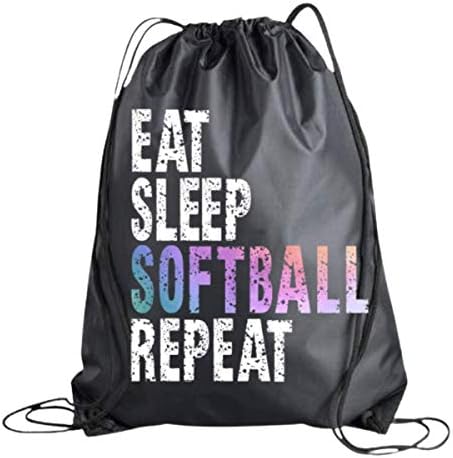 Softball Drawstring Bag for Girls, Eat Sleep Softball Repeat Backpack, Softball Player Gift, Teen Sport Cinch Sack Tote Bag, Softball Accessories