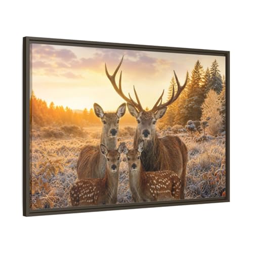 Toile cerf doré grand format 90x60 cm cadre expresso salon
