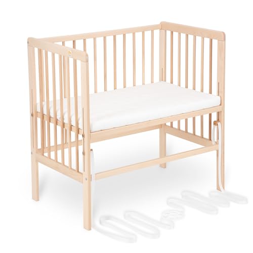 FabiMax Baby Beistellbett für Boxspringbetten, stufenlos höhenverstellbar, Buchenholz massiv, Natur (Matratze Classic, Keine)