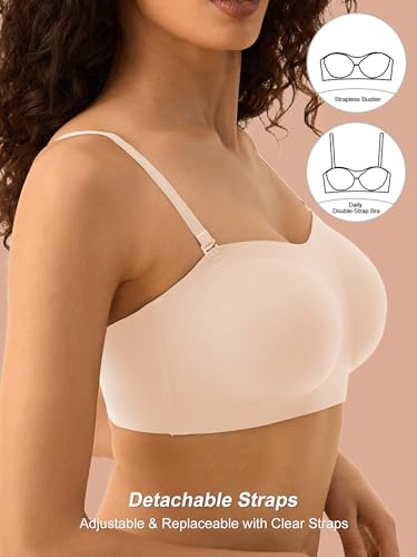 Wireless Strapless Bras for Women, S-2XL, Seamless Bandeau Bralette with Light Padding, Anti-Slip Tube Top Bra4