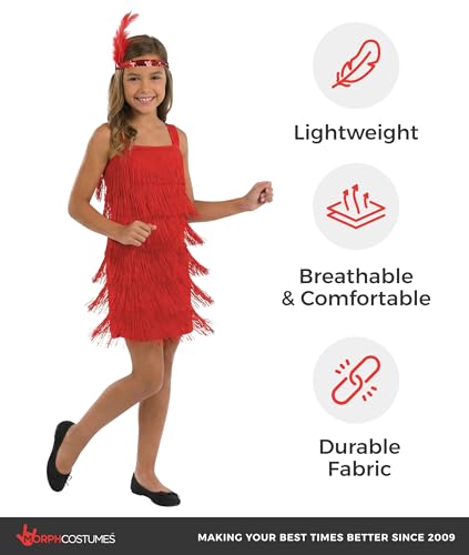 Disfraz Flapper para Niñas, Vestido Rojo Flecos 1920s miniatura 4