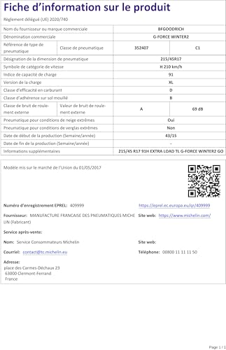 Bfgoodrich - 215/45 R17 Tl 91H G-FORCE Winter 2 Xl M+S 3PMSF – Pneumatici Invernali - 3