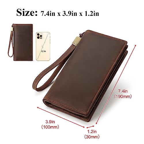 Genuine Leather Long Bifold Wallets for Men Slim RFID Blocking Vintage Zipper Card holder Wallet with Coin Pocket…2