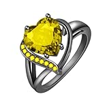 Anillo de amor chapado en oro negro, anillo de circonita de color moderno en forma de corazón, US Code 8, Acero inoxidable, Jade