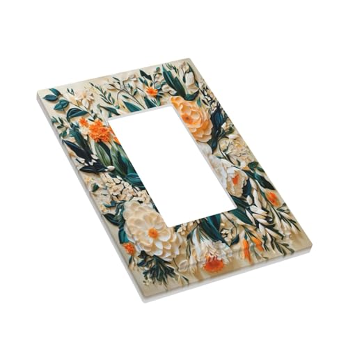 Decorative Outlet Covers Rustic Big Flowers Abstract Floral 1 Gang Single Decora GFCI Device Light Switch Covers Plate 1 Rocker Wall Plate Jumbo Faceplate for Country Bedroom Home Decor