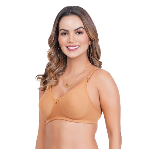 Image of Women Non Padded Bra in B, C and D Cup - Made of Pure Cotton Full Coverage Non Wired Pushup Soft Cup for T-Shirt Saree Dress Sports Garment for Daily Use Everyday