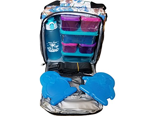 Sandwich Containers, Drink Bottle, Ice Packs and Large Hawaiian Blue Insulated Lunch Bag