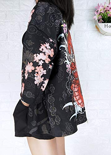 Image of LAI MENG FIVE CATS Women's Summer Cardigan Lightweight Kimono Floral Print Loose Cover up Casual Tops