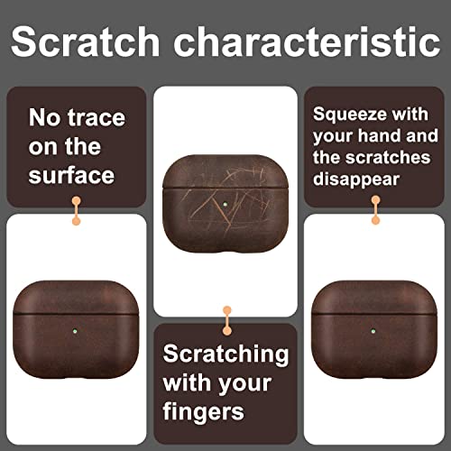 Airpods Pro Leather Case Cover, Maogoam Genuine Vintage Oil Wax Crazy Horse Cowhide Leather Case Cover For Airpods Pro 2019, Indiana Jones Style, Handcrafted Fully, The Front Led Visible, Dark Brown #TOP2