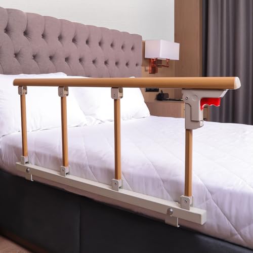 lefeke Foldable Bed Rail for Elderly Adults, Bed Side Safety Rail for Senior, Bed Guard for Disabled, Railing for Bed Hospital(Wood Grain Style-108cm)