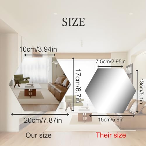 MCLEULLA Mirror Wall Stickers - 12PCS Hexagon Art DIY Decorative Acrylic Sheet Plastic Tiles Home Living Room Bedroom Sofa TV Background Decal Decoration