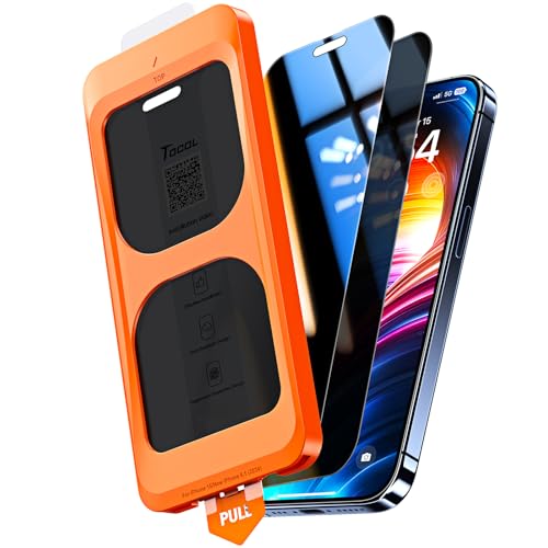TOCOL 2 Pack for iPhone 15 Privacy Screen Protector 6.1-Inch True 25Anti Spy Instant Installation 16FT Military Grade Shatterproof Tempered Glass Case Friendly HD Full Coverage Protection