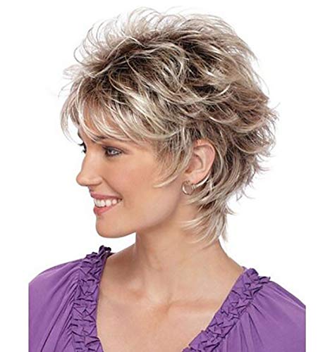 Short Layered Shaggy Haircut Full Synthetic Wig Wigs Brown Highlights (A)