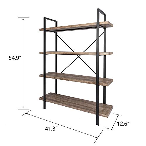 Berry Ave 4- Tier Bookshelf – Industrial Bookshelf Organizer for Living Room, Kitchen, Bedroom, Office & More – Display Shelves for Books, Plants, Pictures – Modern Free Standing Open Shelf Bookcase