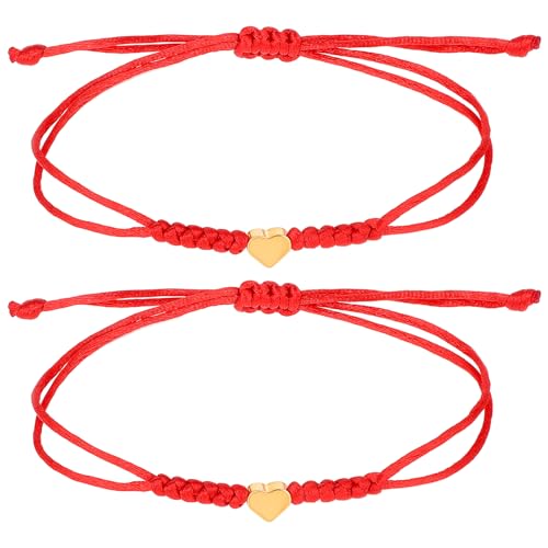 Quilax 2Pcs Red String Bracelet, Red Bracelets for Women Heart Reds String Bracelet for Women, Friendship Bracelets for Couples Mothers, Valentine's Day Gift