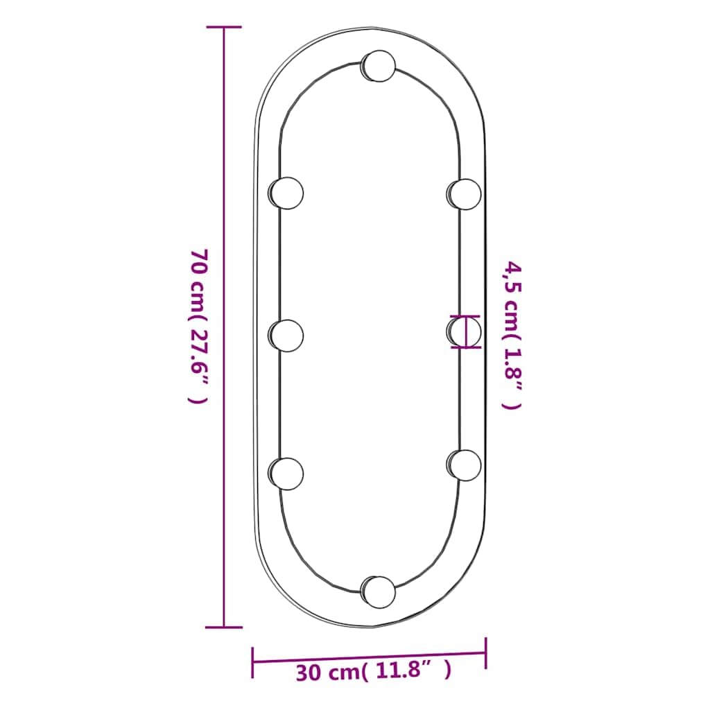 Wandspiegel mit LED Beleuchtung Glas oval 30 x 70 cm 4 mm mit USB für Flur Bad Schlafzimmer Spiegellicht für Make up Rasur