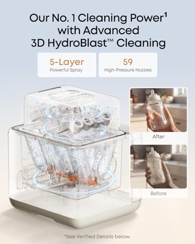 Image of eufy Security S1 Baby Bottle Washer, Sterilizer and Dryer, Largest 10-Bottle Capacity, 3D HydroBlast Cleaning, 212F Steam Sterilizer, Fast Drying, Smart App Control, Hands-Free | Baby Bottle Washer, Sterilizer and Dryer