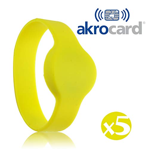 PULSERA SILICONA RFID 13,56 mhz ISO14443 A - DIAMETRO: 65mm - ADULTO (PACK 5 - AMARILLO)