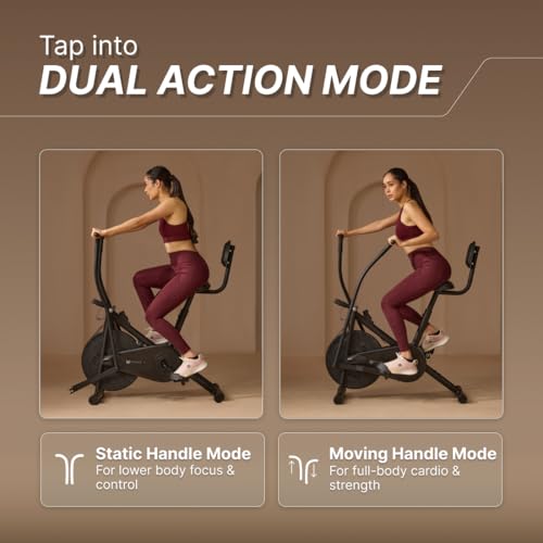 Image of Fitkit Dual Action 2-in-1 Air Bike | Moving & Fixed Handles Exercise Cycle | Adjustable Seat & Anti-Slip Pedals | Direct Resistance | 120 kg Max Weight | 1 Year Warranty Home Use Exercise Bike