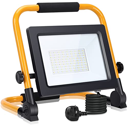 Aigostar Folding Floodlight 50W 4500LM IP65 Waterproof LED Job Site Light 5.9ft Cord Plug Cool White Portable Work Floodlight for Outdoor Garden