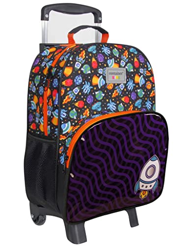 Mochila Bolsa Reforçada Escolar Infantil Menino Foguete Rodinhas Lancheira Térmica