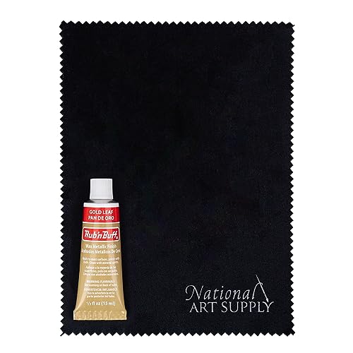 Amaco Rub and Buff Gold Leaf 0.5oz/15ml Gilding Wax & 5x7 Microfiber Cleaning Cloths - Microfiber Cloths for Smooth Metallic Finish with Rub n Buff Gold Leaf Wax - Wide Coverage & Waterproof
