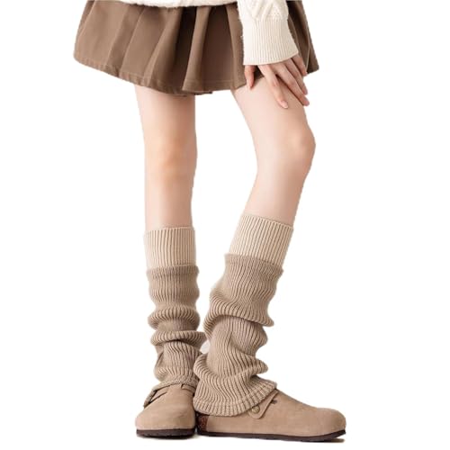 Moonlik Leg Warmers for Women Leg Warmer y2k 80s Slouch Ankle Socks for Girls Snow Boots Ribbed Knit Socks Cute Lolita Accessories (khaki and beige)