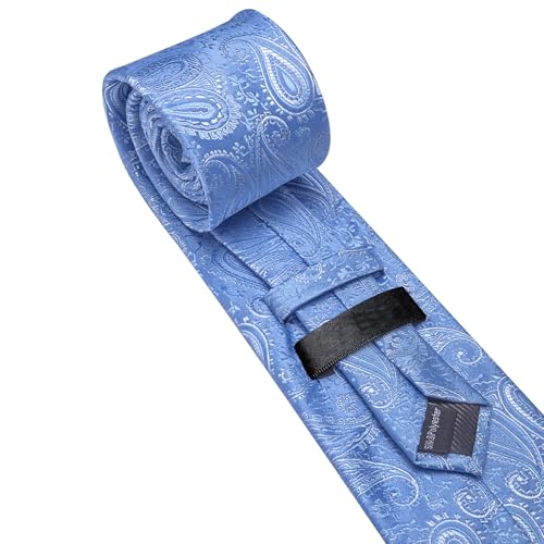 Image of Barry.Wang Paisley Tie for Men Silk Woven Necktie and Tie Clip Set Wedding Party Business Formal