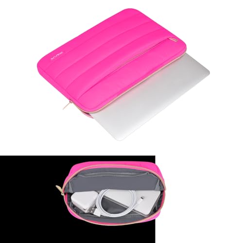 Image of MOSISO 15-15.6 inch Laptop Case, 16 inch Puffy Laptop Sleeve Compatible with MacBook Pro 16, HP Dell ASUS Acer Toshiba Lenovo Notebook Computer, Polyester Horizontal Bag with Small Case, Rose Red