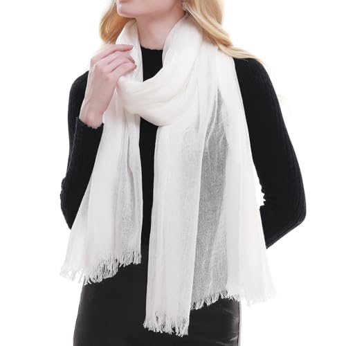 RIIQIICHY Sciarpa Bianco Foulard Donna Pashmina Scialle Stola Elegante Cerimonia Invernale Primaverile Leggera Morbide Lunga Autunnale Estiva